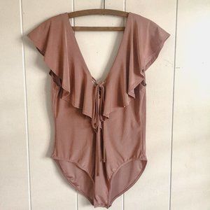 Mauve Ruffle V-neck Bodysuit
